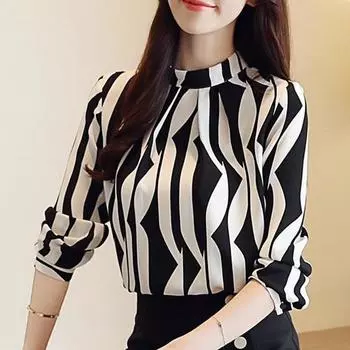 Модная женская блузка 2023, полосатая шифоновая блузка, рубашка с длинным рукавом, женские рубашки, офисная рабочая одежда, женские топы Blusas 0941 60 S чёрный