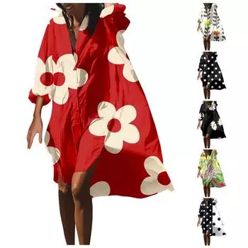 Модная женская блузка с принтом, свободная праздничная рубашка с длинным рукавом, платье L чёрный