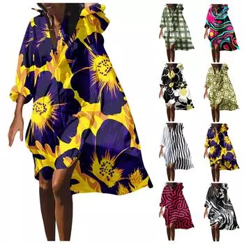 Модная женская блузка с принтом, свободная праздничная рубашка с длинным рукавом, платье L чёрный