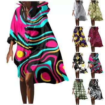 Модная женская блузка с принтом, свободная праздничная рубашка с длинным рукавом, платье L чёрный