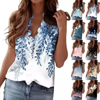 Модная женская блузка с v-образным вырезом и пуговицами, повседневная рубашка L чёрный