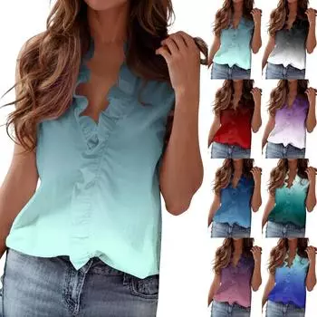 Модная женская блузка с v-образным вырезом и пуговицами, повседневная рубашка S синий