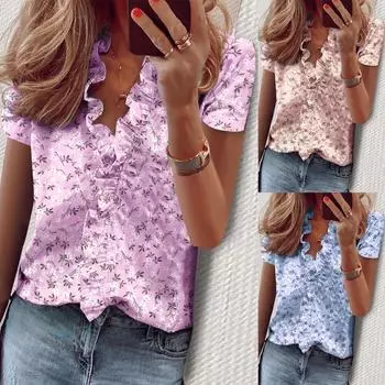 Модная женская блузка с v-образным вырезом и пуговицами, повседневная рубашка XXXXXL синий