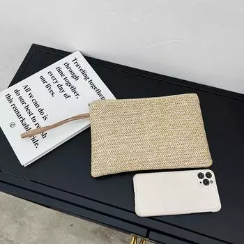 Модная женская богемная плетеная сумка-клатч с запястьем, летние пляжные сумки, кошелек для женщин, летняя ретро-сумка из соломы белый