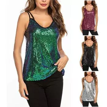 Модная женская бретелька с блестками, сексуальный блестящий топ на бретелях без рукавов, тонкие топы S розовый