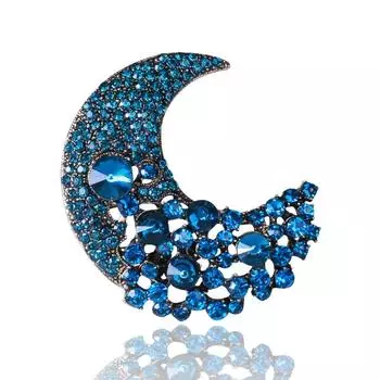 Модная женская брошь из сплава для костюма, пальто, пиджака, модная брошь в виде луны со стразами, ювелирные изделия
