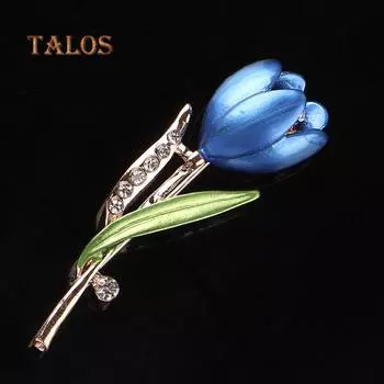 Модная женская брошь-тюльпан, хрустальный камень, декор, цветочная булавка, элегантное украшение для костюма, нагрудник синий