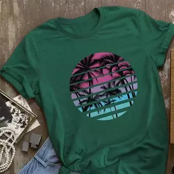 Модная женская черная футболка с принтом кокосовой пальмы, забавная повседневная футболка с круглым вырезом и короткими рукавами, летняя женская футболка XS розовый