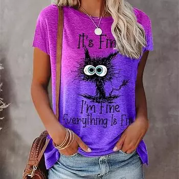 Модная женская черная карбоновая футболка с комочками волос, забавная повседневная футболка с круглым вырезом и короткими рукавами, летняя женская футболка для женщин S фиолетовый