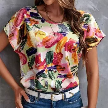 Модная женская цветная футболка с принтом граффити, забавная повседневная футболка с круглым вырезом и короткими рукавами, летняя женская футболка XS розовый