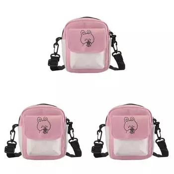 - Модная женская цветная холщовая сумка-мессенджер с мультяшным принтом, кошелек (розовый)