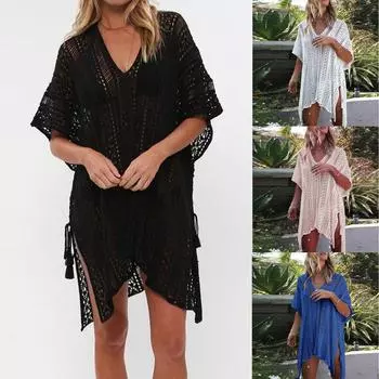 Модная женская цветная солнцезащитная одежда для отдыха, пляжная блузка One size чёрный