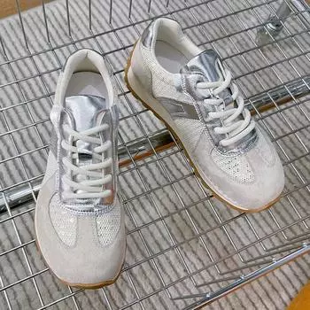 Модная женская дизайнерская обувь 2024 года, осень, новые плоские кроссовки, женская роскошная универсальная повседневная обувь, женская обувь из натуральной кожи Zapatillas 35 серебряный