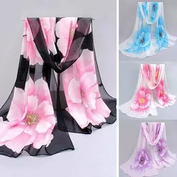 Модная женская длинная мягкая шифоновая шаль с цветочным принтом, палантин, пляжный шарф, подарок