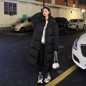 Модная женская длинная пуховая хлопковая куртка однотонного цвета, утепленная зимняя парка с капюшоном, свободная куртка S белый