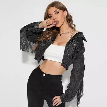 Модная женская джинсовая куртка с кисточками, винтажная джинсовая универсальная повседневная куртка