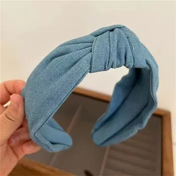 Модная женская джинсовая повязка на голову с узлом посередине для дам, для вечеринки, шопинга, обручи для волос, аксессуары
