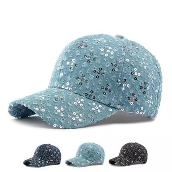 Модная женская джинсовая шляпа с блестками, бейсболка с жестким верхом чёрный