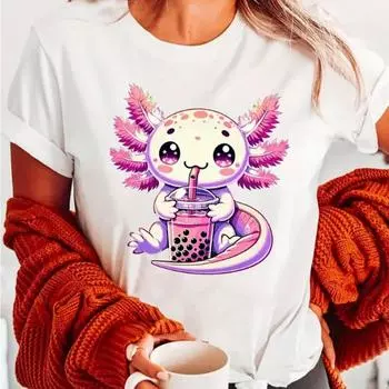 Модная женская фиолетовая футболка с принтом «Рыбка-малыш», забавная повседневная футболка с круглым вырезом и короткими рукавами, летняя женская футболка XS белый