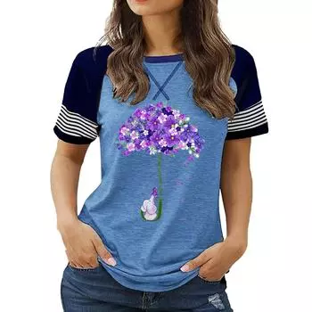 Модная женская футболка больших размеров с круглым вырезом, короткими рукавами и цветочным принтом на лето S