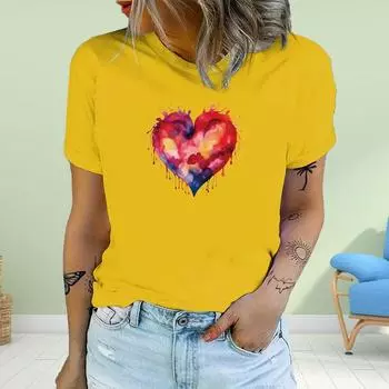 Модная женская футболка Heart of FirePrint, забавная повседневная футболка с круглым вырезом и короткими рукавами, летняя женская футболка XS жёлтый