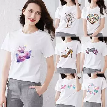 Модная женская футболка классического цвета с принтом бабочки, универсальная повседневная удобная футболка с круглым вырезом для пригородных поездок S