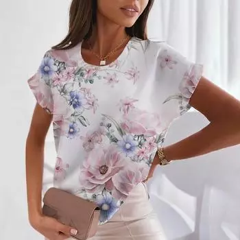 Модная женская футболка, летняя одежда Y2k, топы с 3d градиентным букетом, футболки с круглым вырезом и короткими рукавами, футболка большого размера, женская одежда S