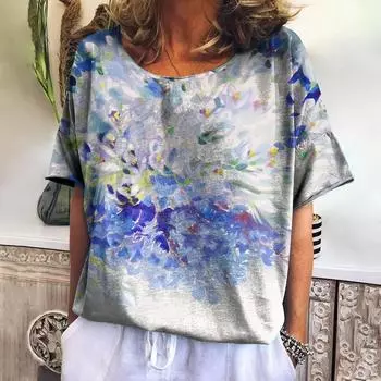 Модная женская футболка с 3d цветочным принтом, летние топы больших размеров, женская одежда, повседневные женские топы, свободная блузка с коротким рукавом S
