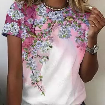 Модная женская футболка с 3d цветочным принтом растений, футболка для женщин, элегантные топы с графическим рисунком, футболки, женская одежда с цветочным принтом Y2k 4XL