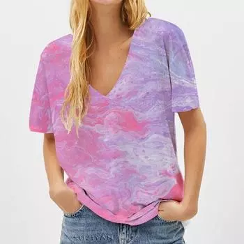 Модная женская футболка с 3D котом и цветочным принтом, летняя футболка для влюбленных, повседневная свободная футболка с v-образным вырезом и коротким рукавом