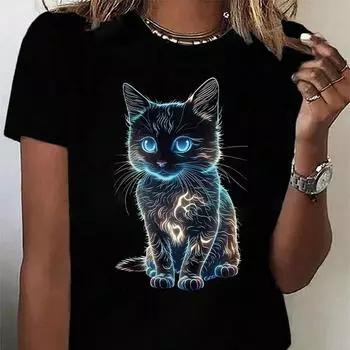 Модная женская футболка с 3D принтом кота, забавная повседневная футболка с круглым вырезом и короткими рукавами, летняя женская футболка XS зелёный