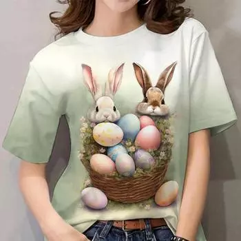 Модная женская футболка с 3D-принтом «Кролик», летняя футболка для женщин, блузка с коротким рукавом, свободные топы, мужская футболка, женская одежда S