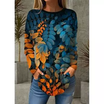 Модная женская футболка с 3D-принтом, повседневная, праздничная, с круглым вырезом и длинными рукавами 4XL