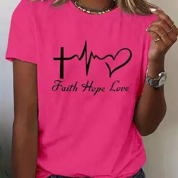 Модная женская футболка с буквенным крестом и принтом, забавная повседневная футболка с круглым вырезом и короткими рукавами, летняя женская футболка XS розовый