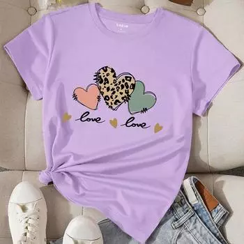 Модная женская футболка с буквенным принтом «Любовь», забавная повседневная футболка с круглым вырезом и короткими рукавами, летняя женская футболка XS розовый