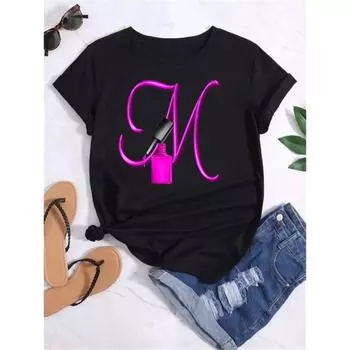 Модная женская футболка с буквенным сочетанием, лак для ногтей, буквенный шрифт, топ с коротким рукавом, женская футболка XS
