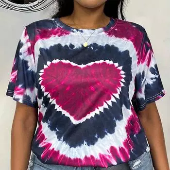 Модная женская футболка с цветным полосатым принтом в виде сердца, забавная повседневная футболка с круглым вырезом и короткими рукавами, летняя женская футболка XS розовый