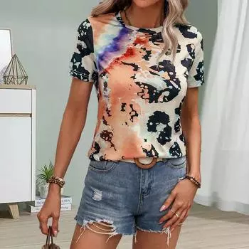Модная женская футболка с цветным принтом граффити, забавная повседневная футболка с круглым вырезом и короткими рукавами, летняя женская футболка XS розовый