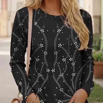 Модная женская футболка с цветочным принтом 3D, длинный рукав, праздничный, забавный, с круглым вырезом, стандартный крой, весна и осень, толстовка S