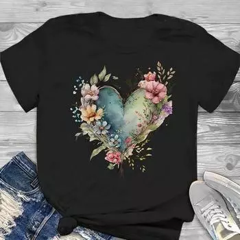 Модная женская футболка с цветочным принтом «Бабочка и любовь», забавная повседневная футболка с круглым вырезом и короткими рукавами, летняя женская футболка XS розовый