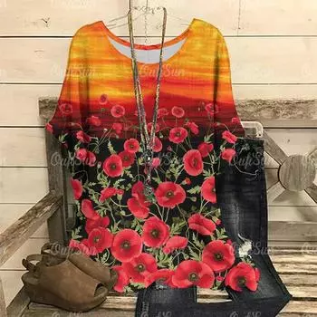 Модная женская футболка с цветочным принтом и круглым вырезом, негабаритный топ, женская одежда, летняя футболка с короткими рукавами, женский пуловер в стиле Харадзюку S