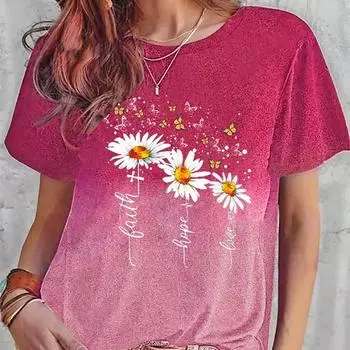 Модная женская футболка с цветочным принтом и бабочкой, забавная повседневная футболка с круглым вырезом и короткими рукавами, летняя женская футболка XS розовый