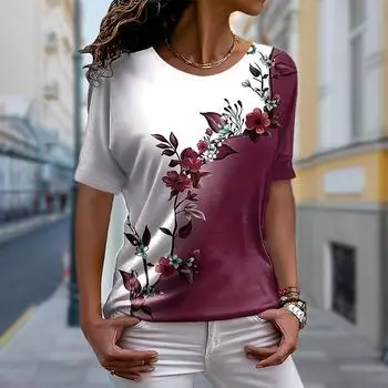 Модная женская футболка с цветочным принтом и принтом ежевики и розы, забавная повседневная футболка с круглым вырезом и короткими рукавами, летняя женская футболка XS синий