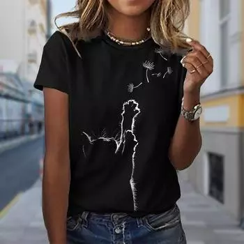 Модная женская футболка с цветочным принтом и принтом одуванчика, забавная повседневная футболка с круглым вырезом и короткими рукавами, летняя женская футболка XS белый