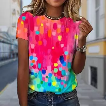 Модная женская футболка с цветочным принтом и принтом в виде коробки, забавная повседневная футболка с круглым вырезом и короткими рукавами, летняя женская футболка XS розовый