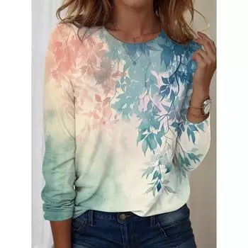 Модная женская футболка с цветочным принтом и круглым вырезом, с длинным рукавом, повседневные топы y2k, женская одежда, женская одежда в стиле Харадзюку, пуловер S