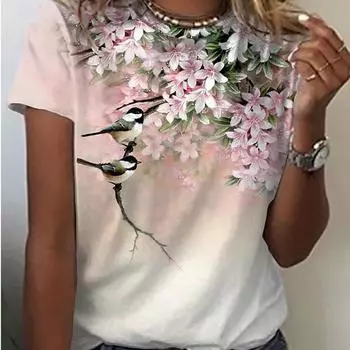 Модная женская футболка с цветочным принтом, забавная повседневная футболка с круглым вырезом и короткими рукавами, летняя женская футболка XS розовый
