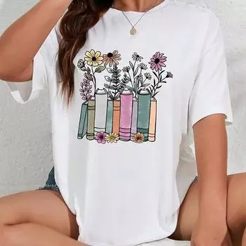 Модная женская футболка с цветочным принтом, забавная повседневная футболка с круглым вырезом и короткими рукавами, летняя женская футболка XS светло-зеленый