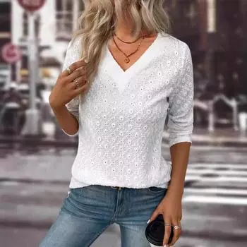 Модная женская футболка с длинным рукавом, однотонная жаккардовая дышащая футболка, блузка, топ XS белый