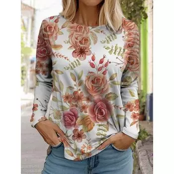 Модная женская футболка с длинным рукавом с цветочным узором, толстовка для девочек в стиле Харадзюку, одежда для взрослых с 3D-принтом в виде бабочки, женские топы, футболки S